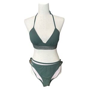 Shade & Shore Bikini Set Olive Green Padded Top 34B - Large Bottoms